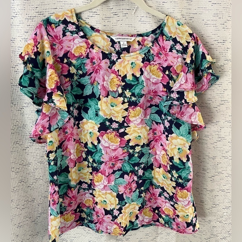 Counterparts floral ruffle sleeve blouse